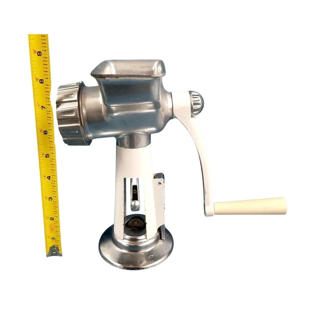 Vintage Rival Grind-O-Matic‎ 303 Manual Meat Grinder Silver White Suction Base
